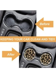 2pcs 7cm Diameter Rhinestone Cow Print & Leopard Print Anti-Slip Silicone Cup Coasters For Car - Multicolor - View 5