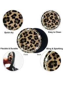 2pcs 7cm Diameter Rhinestone Cow Print & Leopard Print Anti-Slip Silicone Cup Coasters For Car - Multicolor - View 4
