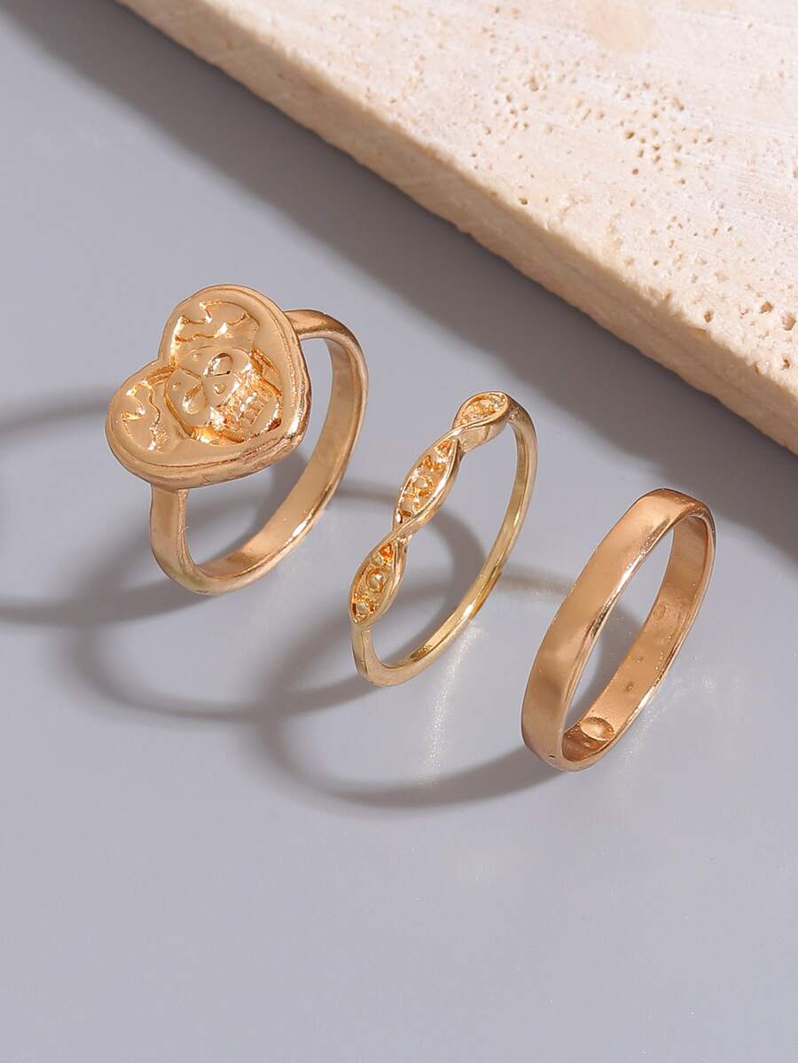 3 piezas Anillo con diseño de corazón - Amarillo Oro - Ver 1