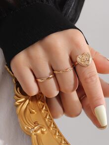 3 piezas Anillo con diseño de corazón - Amarillo Oro - Ver 2