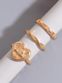 3 piezas Anillo con diseño de corazón - Amarillo Oro - Ver 3