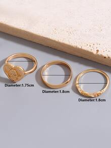 3 piezas Anillo con diseño de corazón - Amarillo Oro - Ver 4