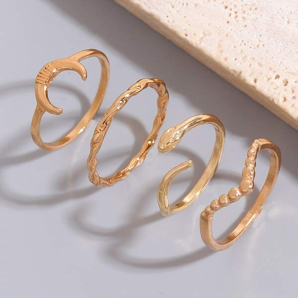 

4pcs Moon Detail Ring, Gold