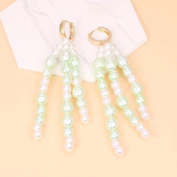 

Faux Pearl Beaded Earrings, Green