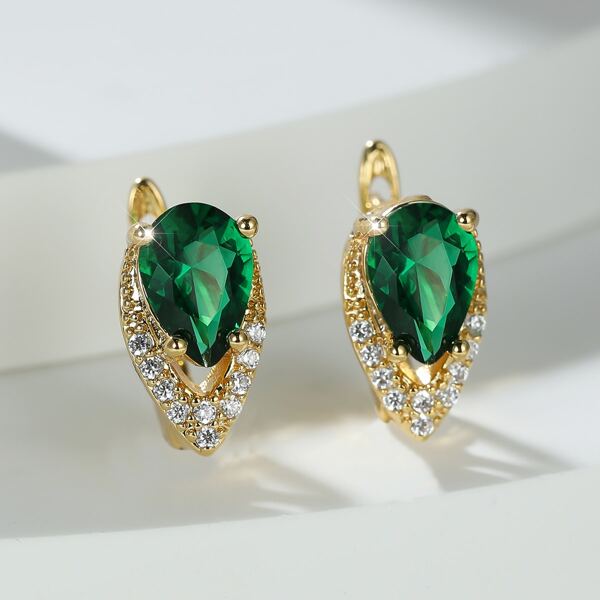 

18K Gold Plated Rhinestone Decor Earrings, Green