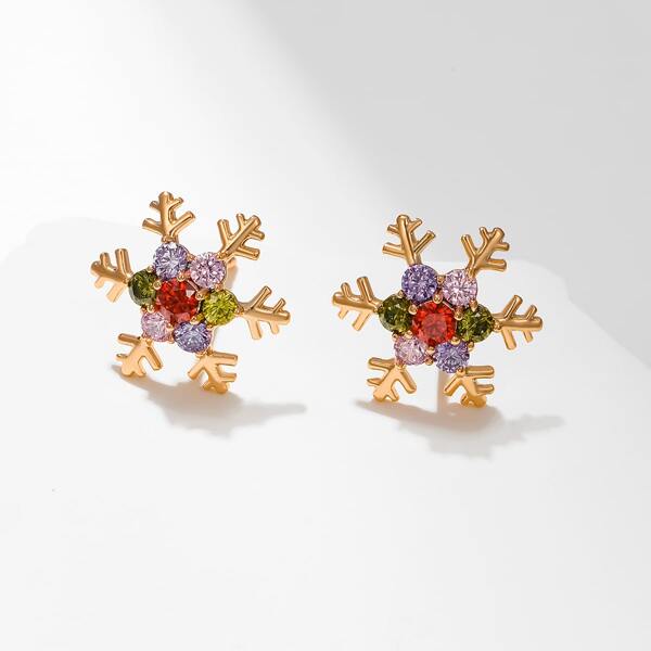 

18K Gold Plated Christmas Snowflake Design Earrings, Multicolor