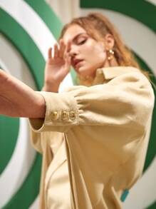 KIMBLE Button Through Batwing Sleeve Dress - Apricot - View 5