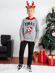 SHEIN 青少年男孩圣诞印花卫衣 - 彩色 - 查看 6