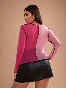 SHEIN SXY 大碼雙色頂針網紗不附胸罩上衣 - 彩色 - 查看 2