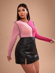 SHEIN SXY 大碼雙色頂針網紗不附胸罩上衣 - 彩色 - 查看 5