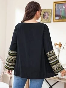 SHEIN LUNE Blusa con estampado geométrico con cordón delantero - Multicolor - Ver 2