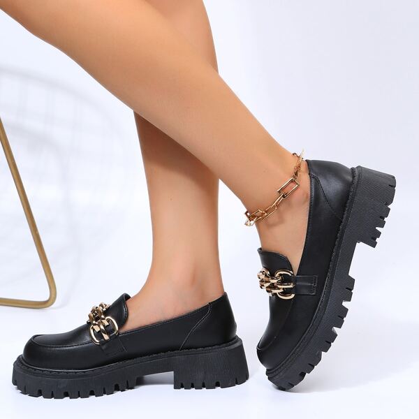 

Chain Decor Chunky Loafers, Black