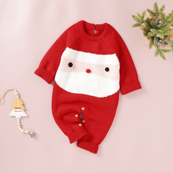 

Baby Christmas Pattern Sweater Jumpsuit, Red