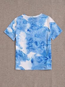 SHEIN Unity Áo thun nữ Lá thư Cà vạt nhuộm Giải trí - Xanh và trắng - Xem 2