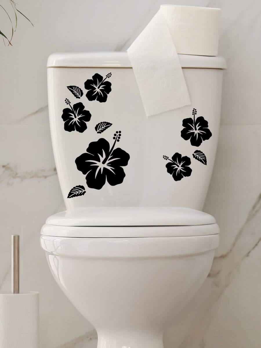 1 cái Decal nắp bồn cầu in hoa - màu đen - Xem 1