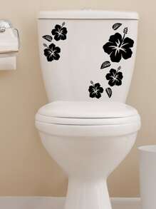 1 cái Decal nắp bồn cầu in hoa - màu đen - Xem 5