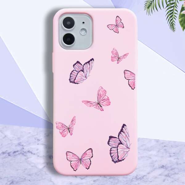 

Butterfly Pattern Phone Case, Baby pink