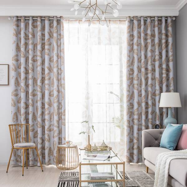 

Leaf Print Single Panel Blackout Curtain, Coffee brown