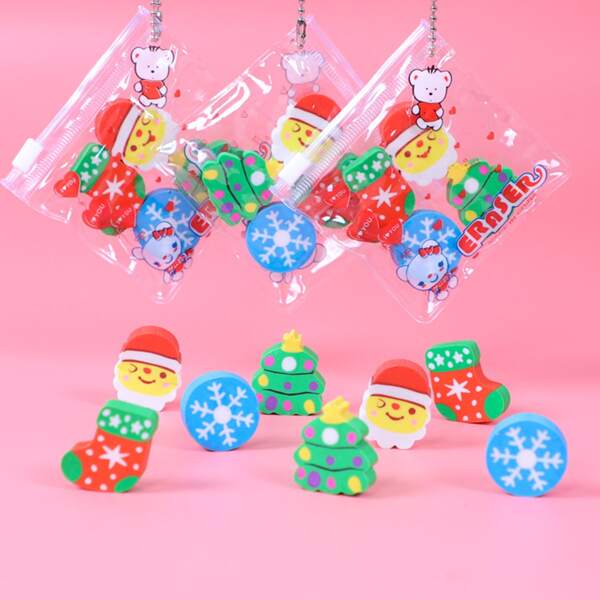 

4pcs Christmas Pattern Eraser Set, Multicolor