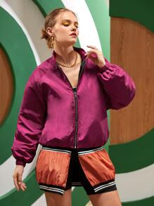 Anthony VANDERWOO Color Block Striped Raglan Sleeve Zipper Jacket