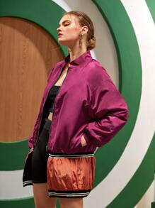 Anthony VANDERWOO Color Block Striped Raglan Sleeve Zipper Jacket