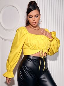 SHEIN Unity Blusa unicolor con cordón delantero con cremallera trasera - Amarillo - Ver 1