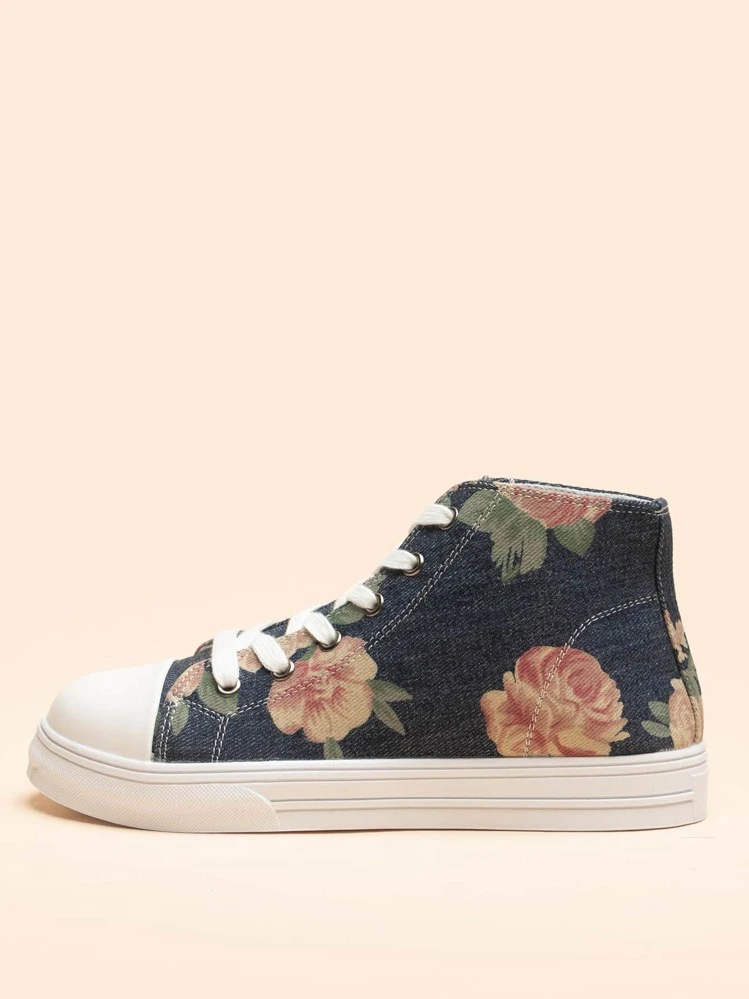 Women's Soft & Fashionable Classic Round Toe Lace-up High-top Canvas Sneakers For All Seasons - Multicolor - View 3