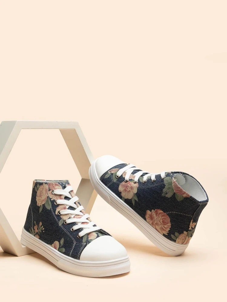 Women's Soft & Fashionable Classic Round Toe Lace-up High-top Canvas Sneakers For All Seasons - Multicolor - View 4