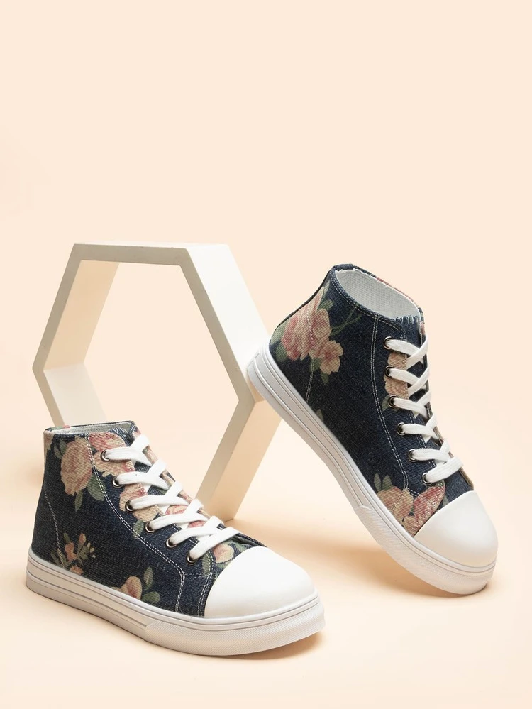 Women's Soft & Fashionable Classic Round Toe Lace-up High-top Canvas Sneakers For All Seasons - Multicolor - View 5