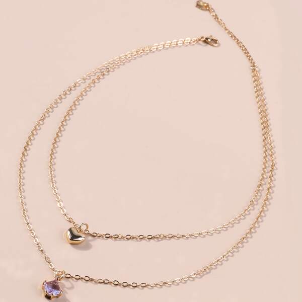 

Heart Charm Layered Necklace, Gold