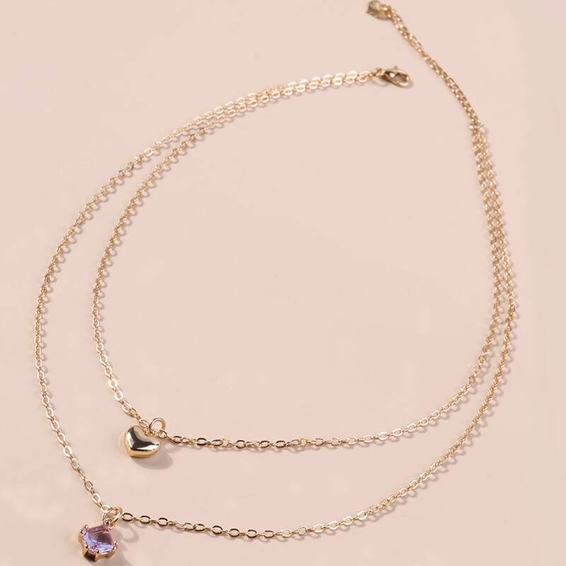 

Crystal Decor Layered Chain Necklace, Gold