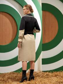 Rocha Two Tone Flounce Sleeve Trench Coat Without Belt - Multicolor - View 2