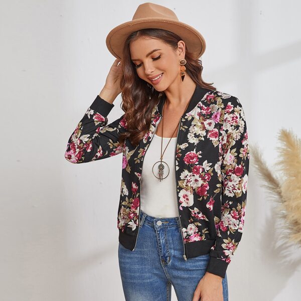 

Floral Print Zip Up Bomber Jacket, Multicolor