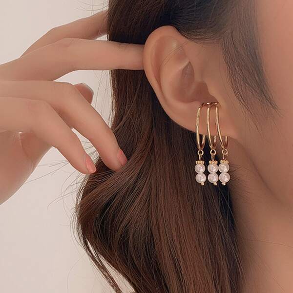 

1pc Faux Pearl Decor Ear Cuff, Multicolor