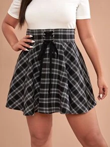 SHEIN Váy Plus Size Ren lên Thùa khuyết kẻ sọc Sẵn sàng - Đen và trắng - Xem 1