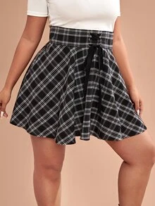 SHEIN Váy Plus Size Ren lên Thùa khuyết kẻ sọc Sẵn sàng - Đen và trắng - Xem 3