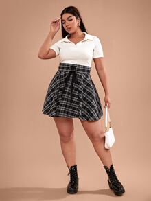 SHEIN Váy Plus Size Ren lên Thùa khuyết kẻ sọc Sẵn sàng - Đen và trắng - Xem 4