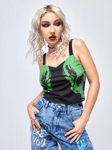 ROMWE Skull Print Cami Top - Black - View 1