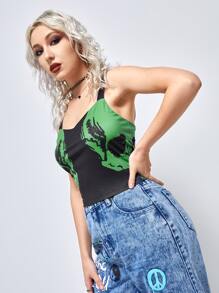 ROMWE Skull Print Cami Top - Black - View 3