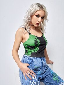 ROMWE Skull Print Cami Top - Black - View 5