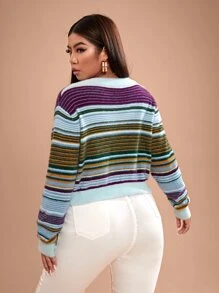 SHEIN Unity Plus V-neck Striped Jumper - Multicolor - View 2