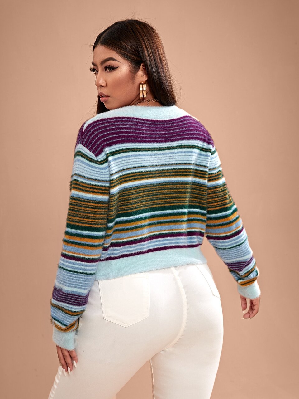 Plus V-neck Striped Sweater