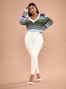SHEIN Unity Plus V-neck Striped Jumper - Multicolor - View 4
