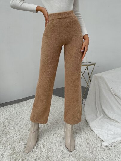 High Waist Solid Knit Pants
