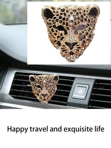 水钻豹头汽车空气清新剂夹，金属豹头汽车空调出风口装饰，豹纹汽车内饰装饰夹，装饰风格汽车配件，适合女性汽车配件，水钻豹纹汽车香薰夹，汽车装饰香氛礼品，女士汽车内饰装饰套装 - 金色 - 查看 4