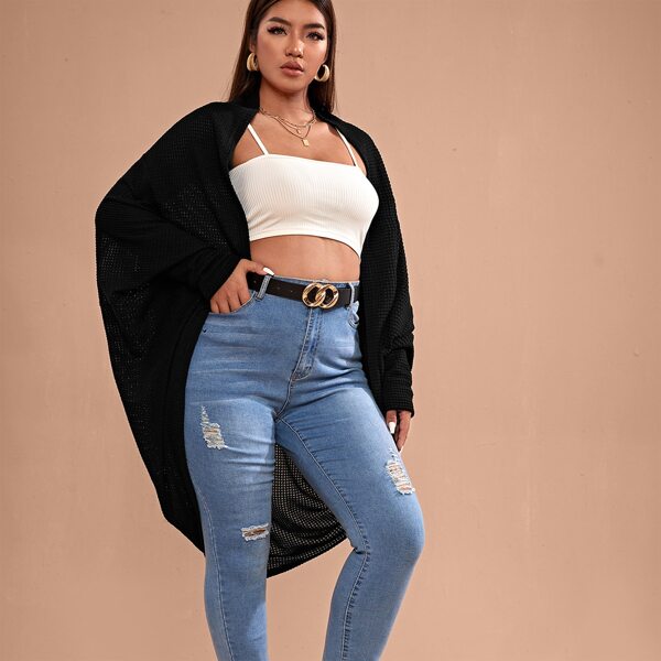 

Plus Solid Batwing Sleeve Coat, Black