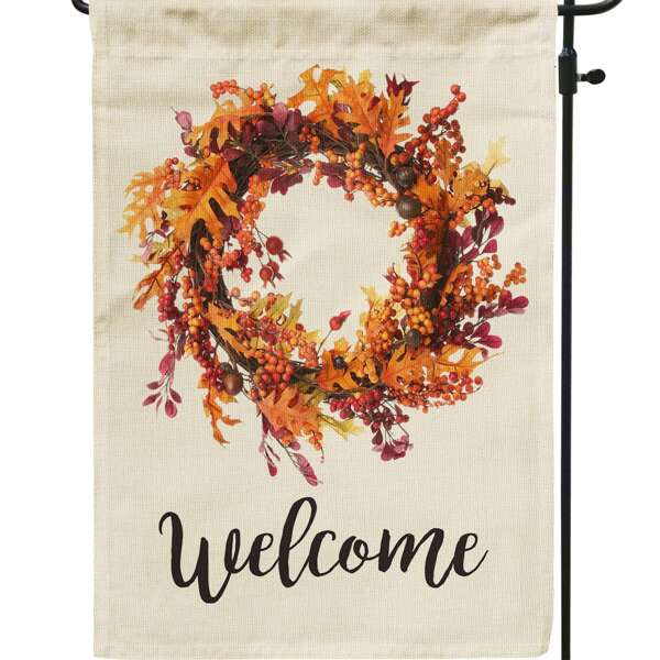 

1pc Wreath Print Decorative Garden Flag, Multicolor