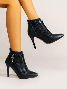 Rhinestone Decor Stiletto Ankle  Boots - Black - View 5