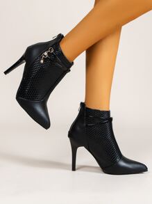 Rhinestone Decor Stiletto Ankle  Boots - Black - View 3