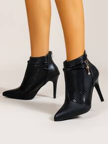 Rhinestone Decor Stiletto Ankle  Boots - Black - View 6